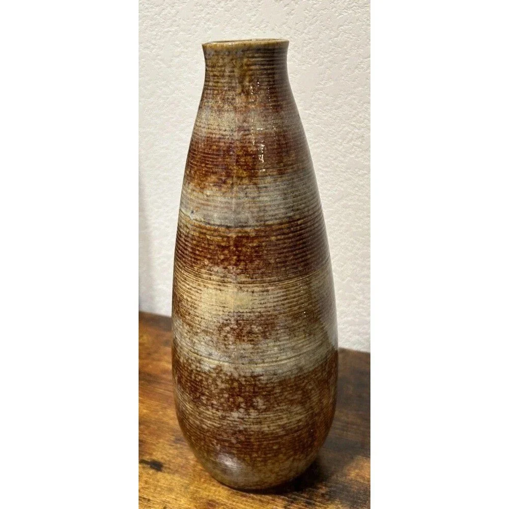 Large Vintage MCM Glazed Studio Pottery /Ceramic Vase numbered 0543